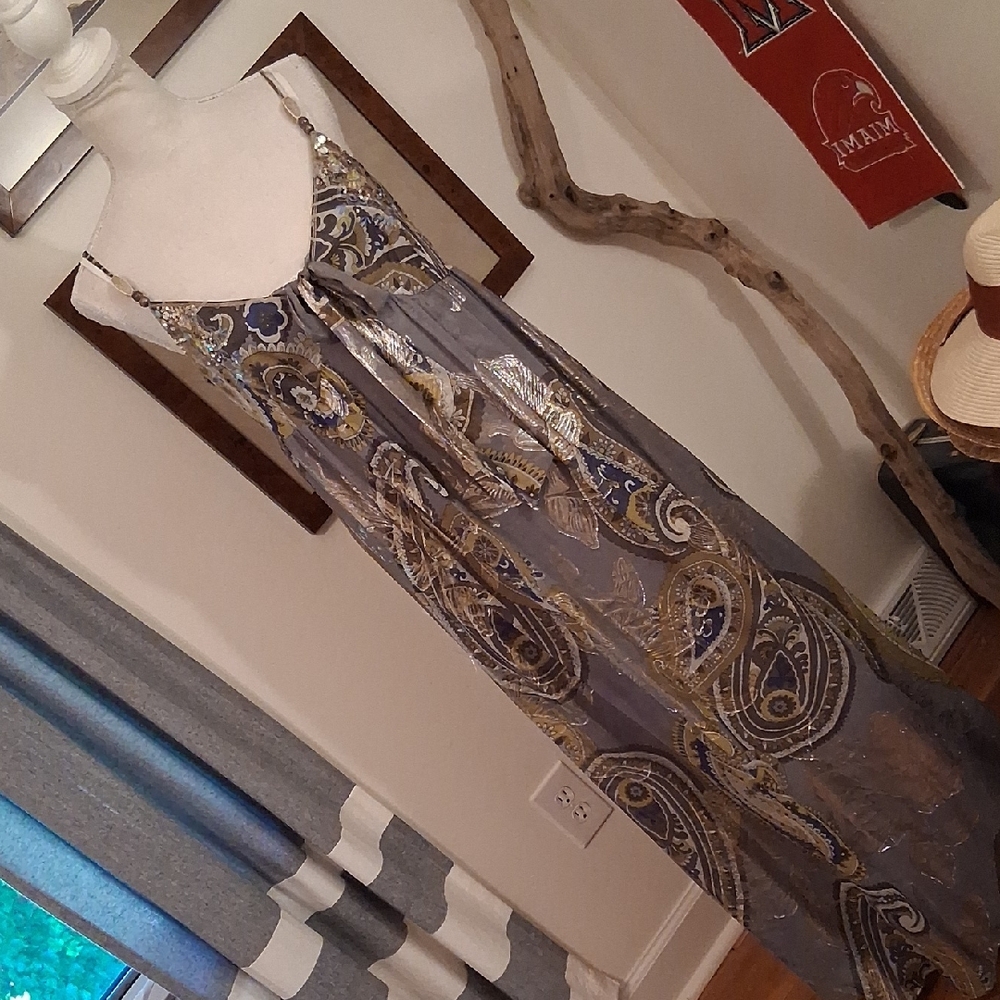 Monsoon Gray and Gold Maxi Dress